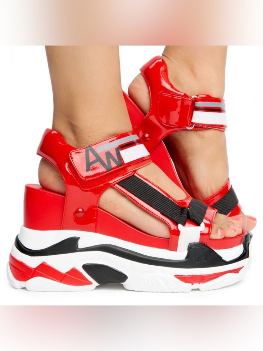 RARE Deadstock Anthony Wang Blueberry-03 Red Patent Chunky Platform Sandals 8